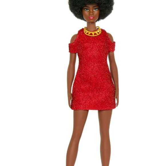 Barbie African American Fashionistas Doll# 221 w/ Natural Black Hair, Red Dress - Picture 4 of 8